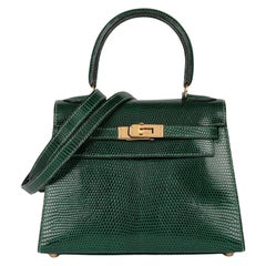 Hermès Vert Moyen Lizard Leather Vintage Kelly 20cm Sellier