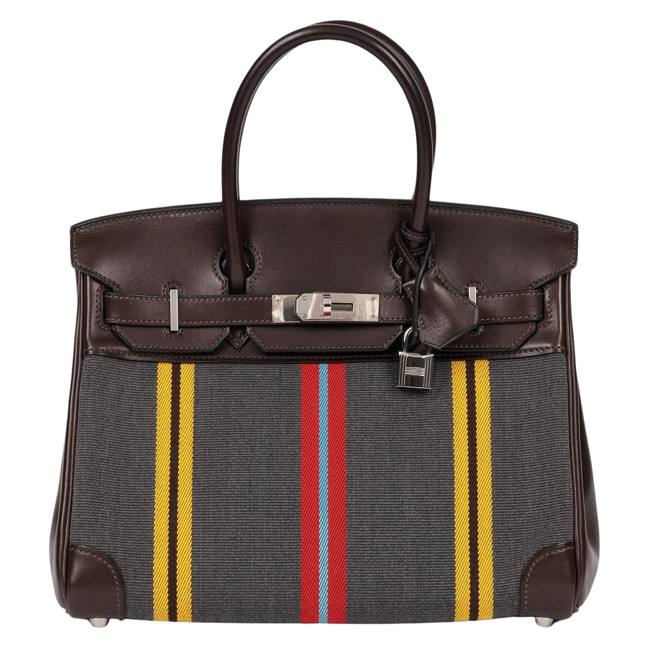 Hermès Multicolour Striped Toile Canvas Jumping Birkin 30cm Retourne in vendita