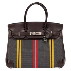 Hermès Multicolour Striped Toile Canvas Jumping Birkin 30cm Retourne