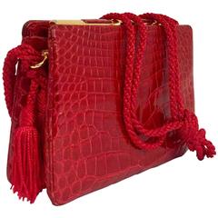 Vintage Judith Leiber Red Alligator Shoulder Bag With Gold Tone Hardware