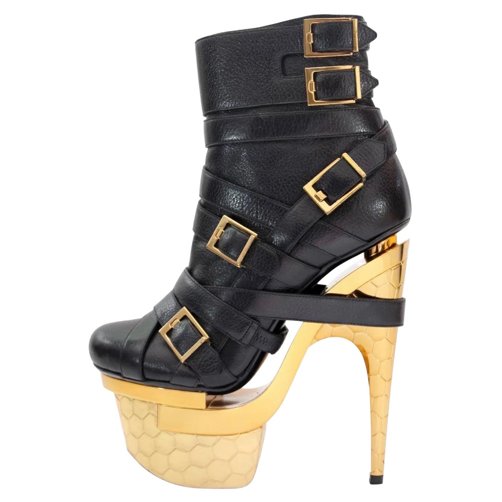VERSACE x HAAS BROTHERS Dreifach-Plateau-Stiefeletten aus schwarzem Leder Bondage-Stiefeletten aus Leder 36 - 6 im Angebot