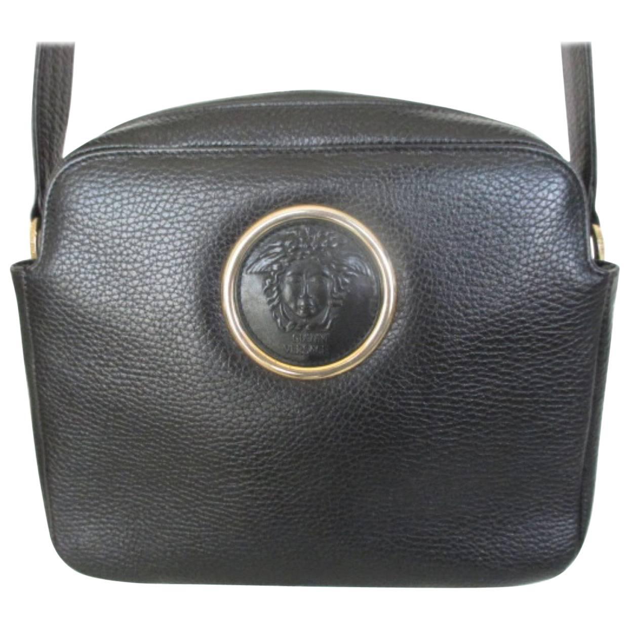 Gianni Versace black leather medusa bag For Sale