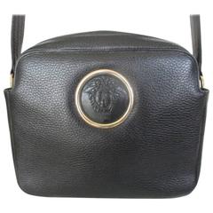 Used Gianni Versace black leather medusa bag