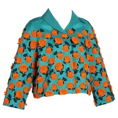 Prada Turquoise Silk Taffeta Floral Applique Jacket, Spring 2012