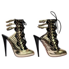 VERSACE Resort 2012 Gold Perforated Leather Ankle Boots Size 40 (US 10) New