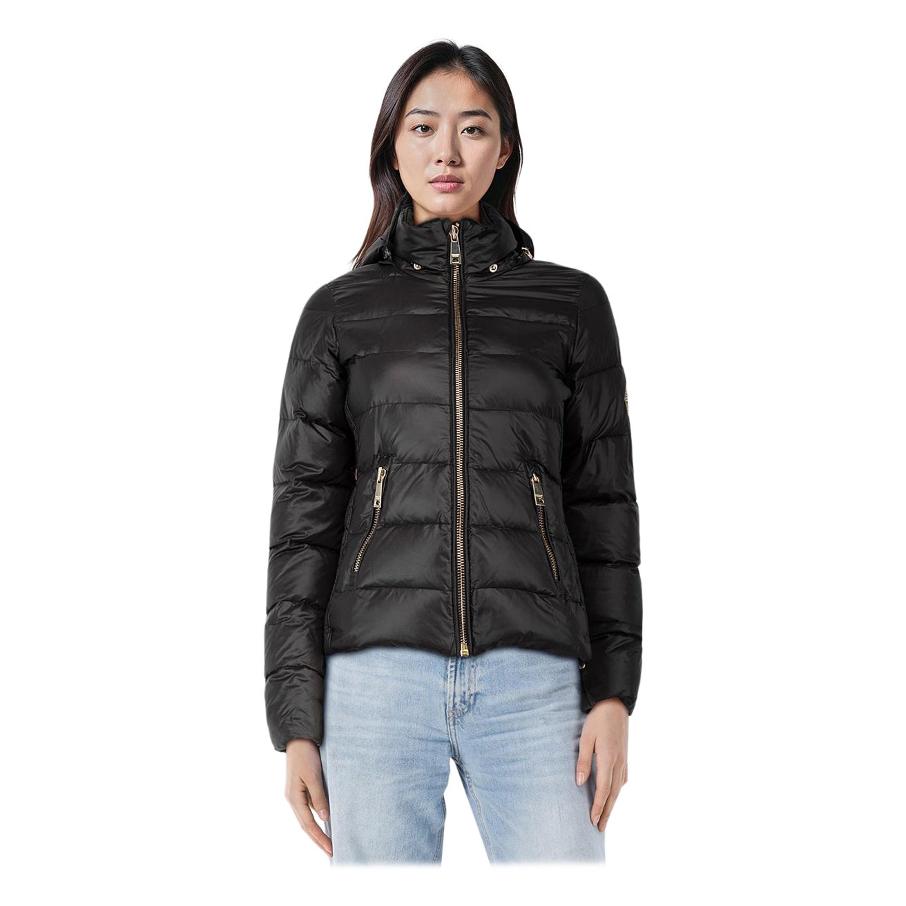 Holland Cooper Black Hooded Puffer Jacket Size XS For Sale