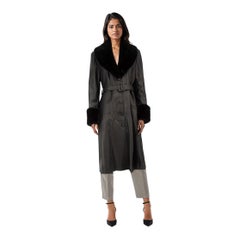 Jane & Tash Black Leather Faux Fur Belted Coat Size L