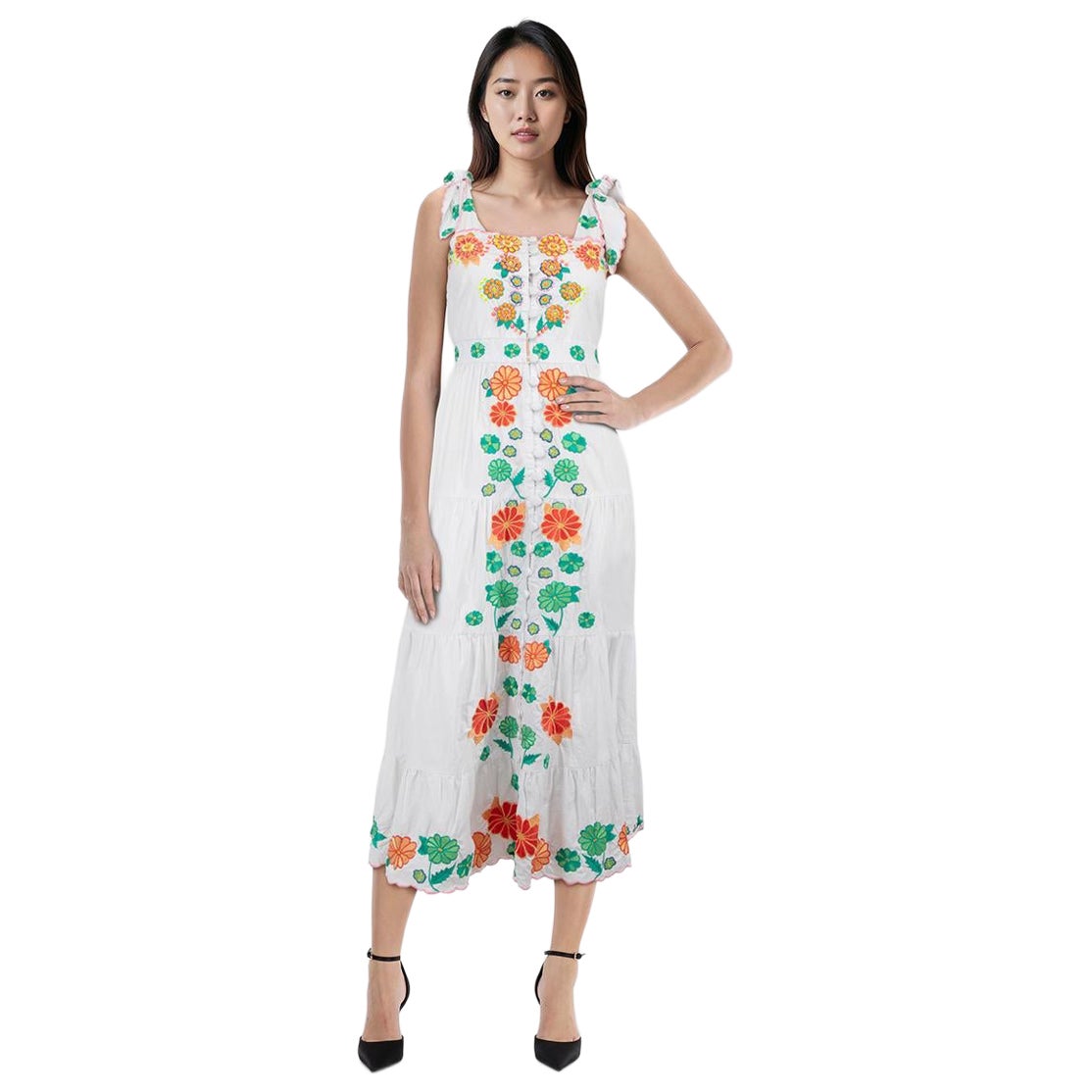 Celia B White Floral Embroidered Summer Dress Size S For Sale