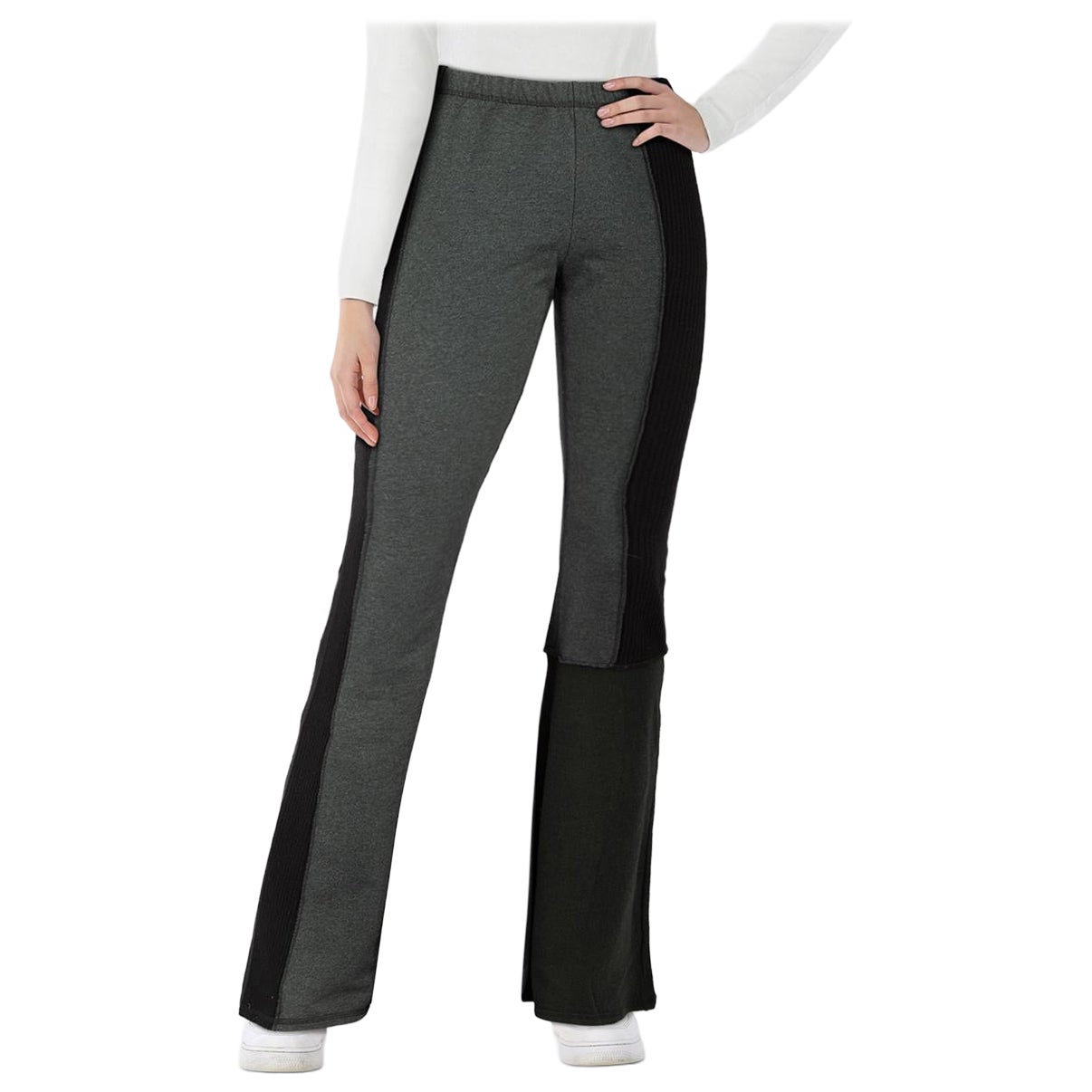 Maison Margiela Black & Grey Knit Patchwork Flared Trousers Size XS For Sale
