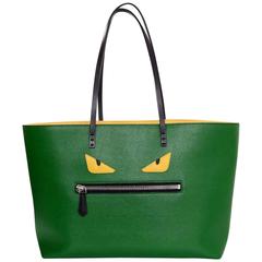 Fendi Green Textured Leater Monster Roll Tote Bag 3