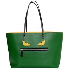 Fendi Green Textured Leater Monster Roll Tote Bag