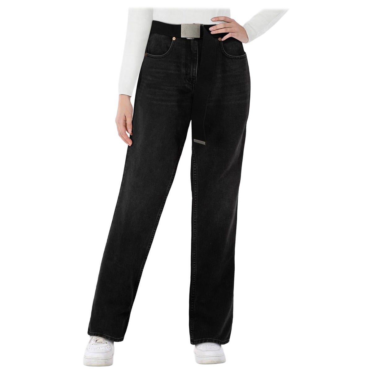 Maison Margiela Black Denim Belted Straight Leg Jeans Size S For Sale