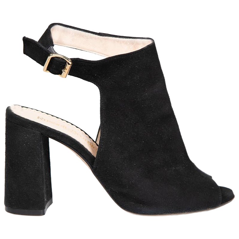 Russell & Bromley Black Suede Open Back Heels Size IT 36.5 For Sale