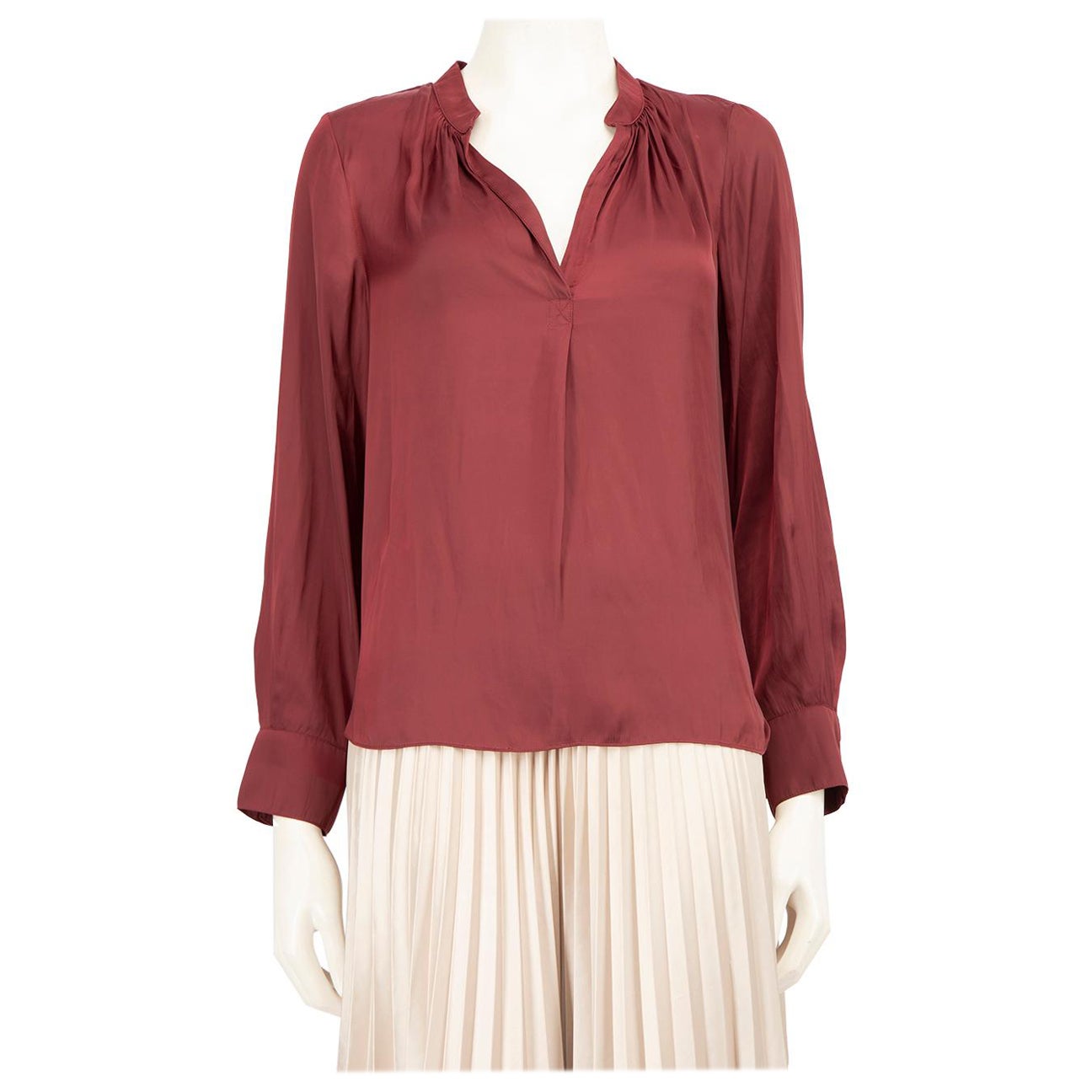 Zadig & Voltaire Burgundy V Neck Blouse Size S For Sale