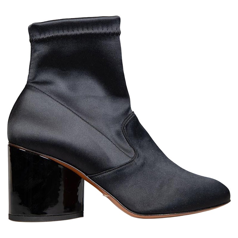 Clergerie Black Satin Stretch Sock Ankle Boots Size IT 37.5 For Sale
