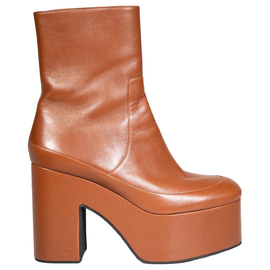 Dries Van Noten Brown Leather Platform Boots Size IT 41 For Sale