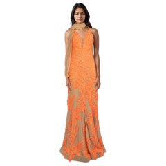Forever Unique Orange Sequin Detail Gown Size M
