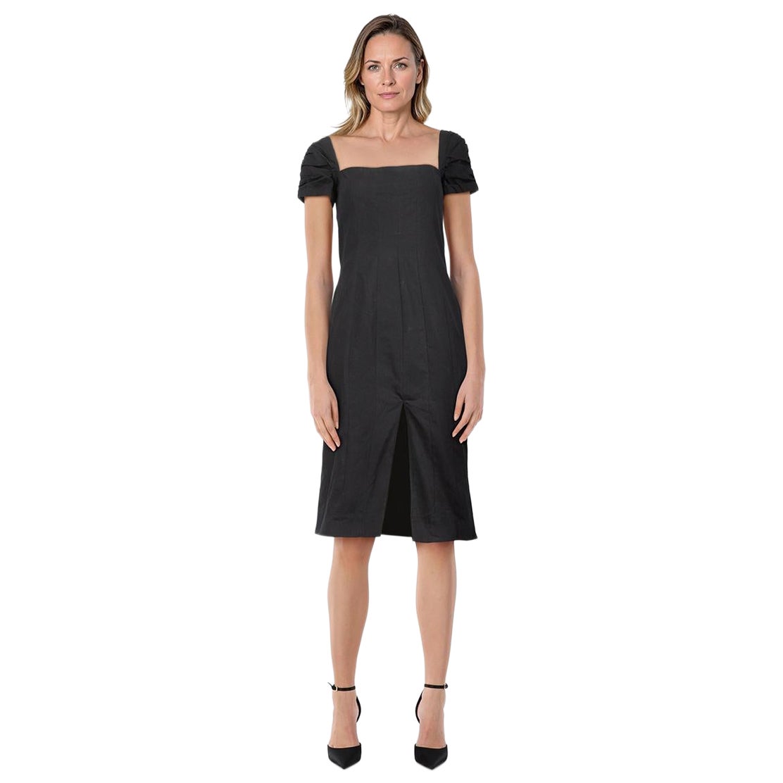 Brock Collection Black Square Neck Midi Slit Dress Size XS For Sale