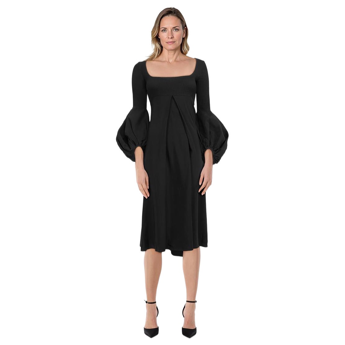 Francoise Black Bell Sleeves Midi Dress Size M For Sale