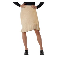 BCBG Max Azria Beige Leather Flared Hem Skirt Size S