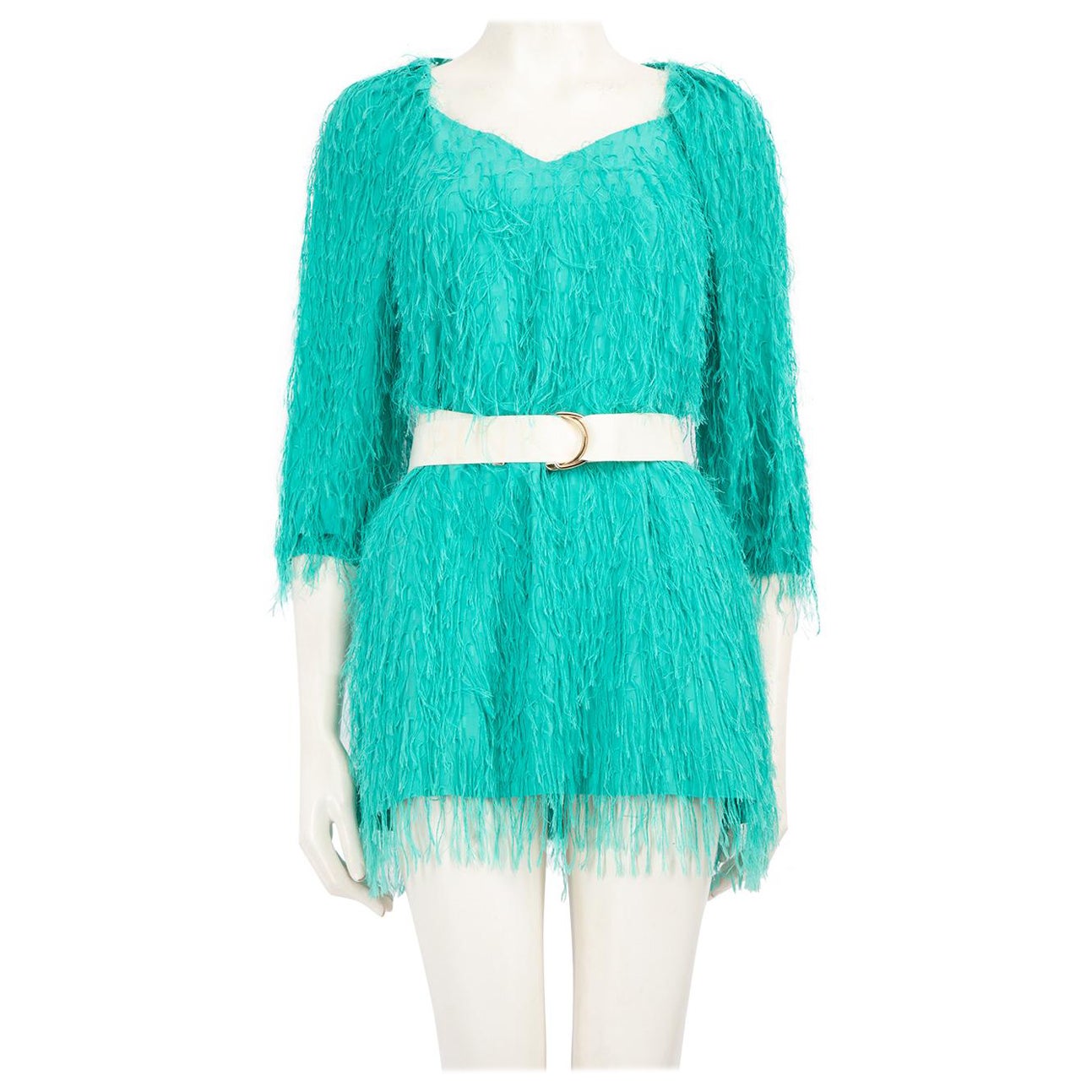 Pinko Turquoise Tassel Mini Dress Size XXS For Sale