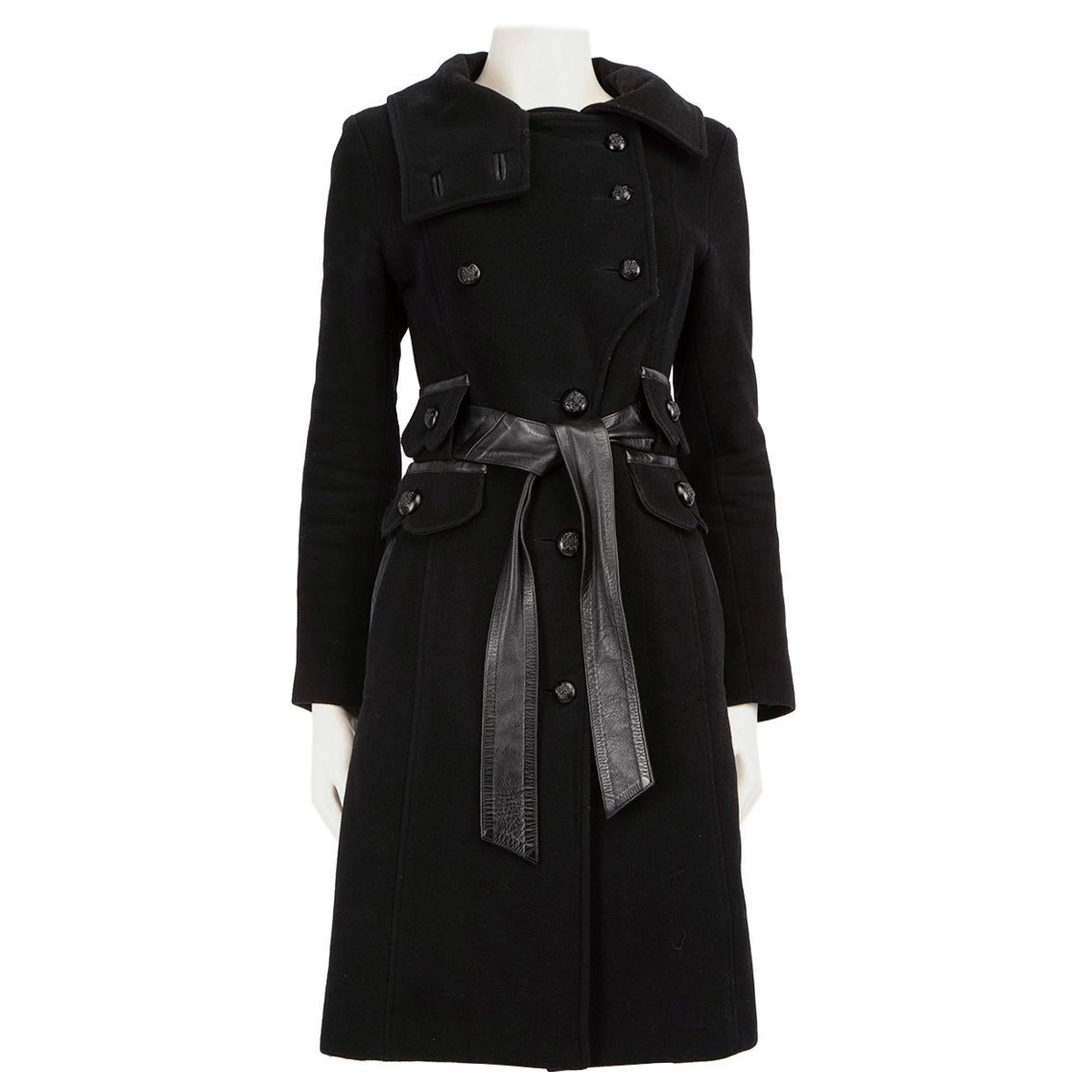 Mackage Black Wool Belted Double Breasted Coat Size S For Sale