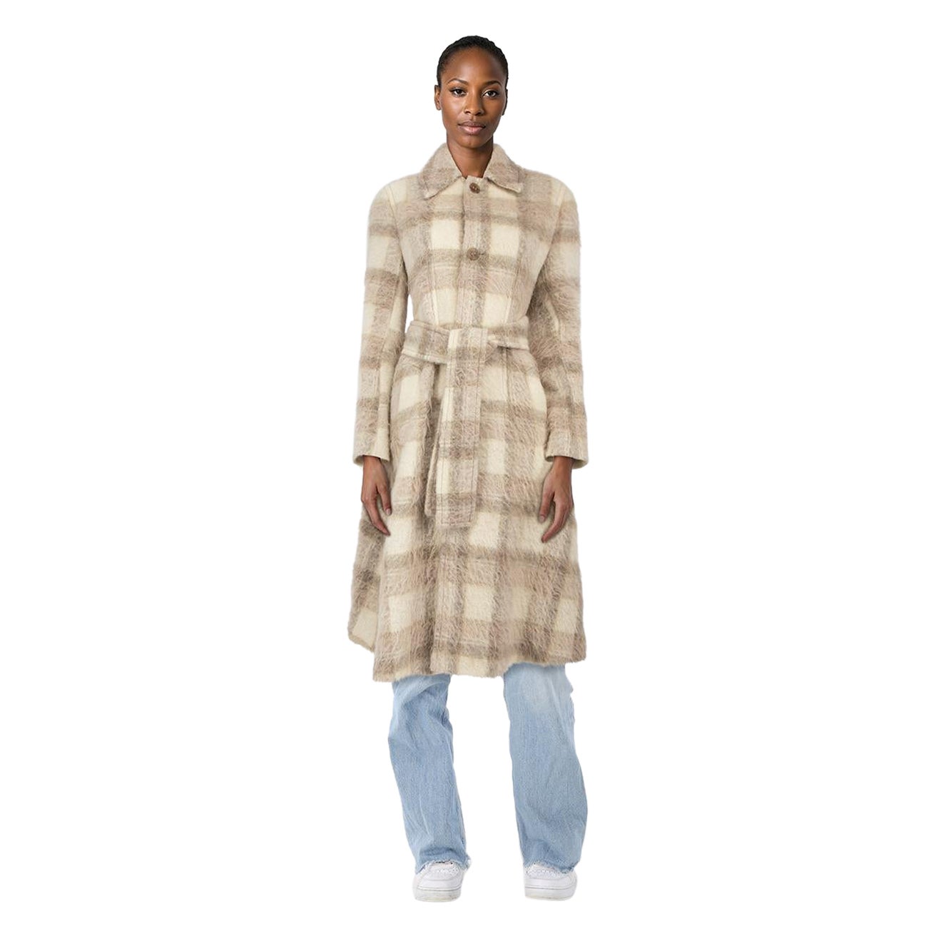 Acne Studios Ecru Wool Checkered Long Coat Size XXS im Angebot