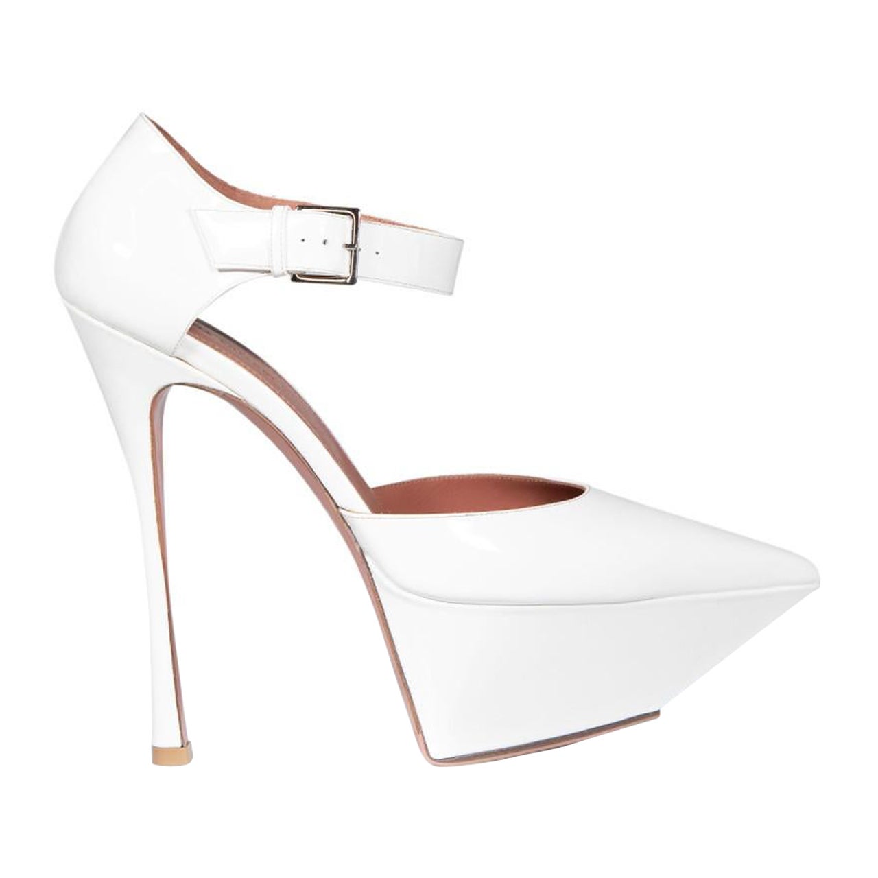 Amina Muaddi White Patent Yigit Platform Heels Size IT 41 For Sale