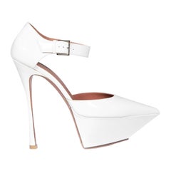 Amina Muaddi White Patent Yigit Platform Heels Size IT 41
