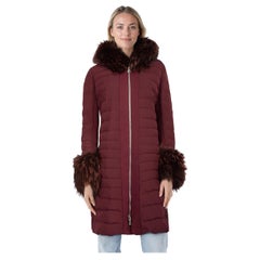 Fabi Burgundy Quilted Long Puffer Fur Trim Coat Size L