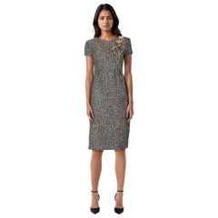 Oscar de la Renta Tweed Floral Detail Midi Dress Size XL