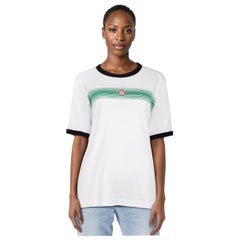 Casablanca White Logo Detail Striped T-Shirt Size XXL