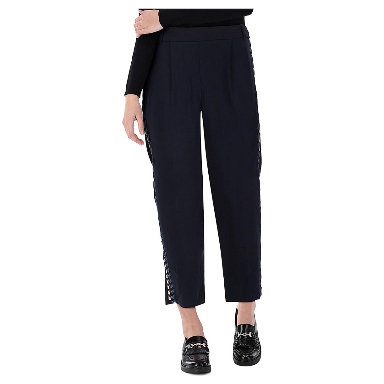 Pantalon fuselé à empiècements brodés J.Crew Navy Taille M en vente