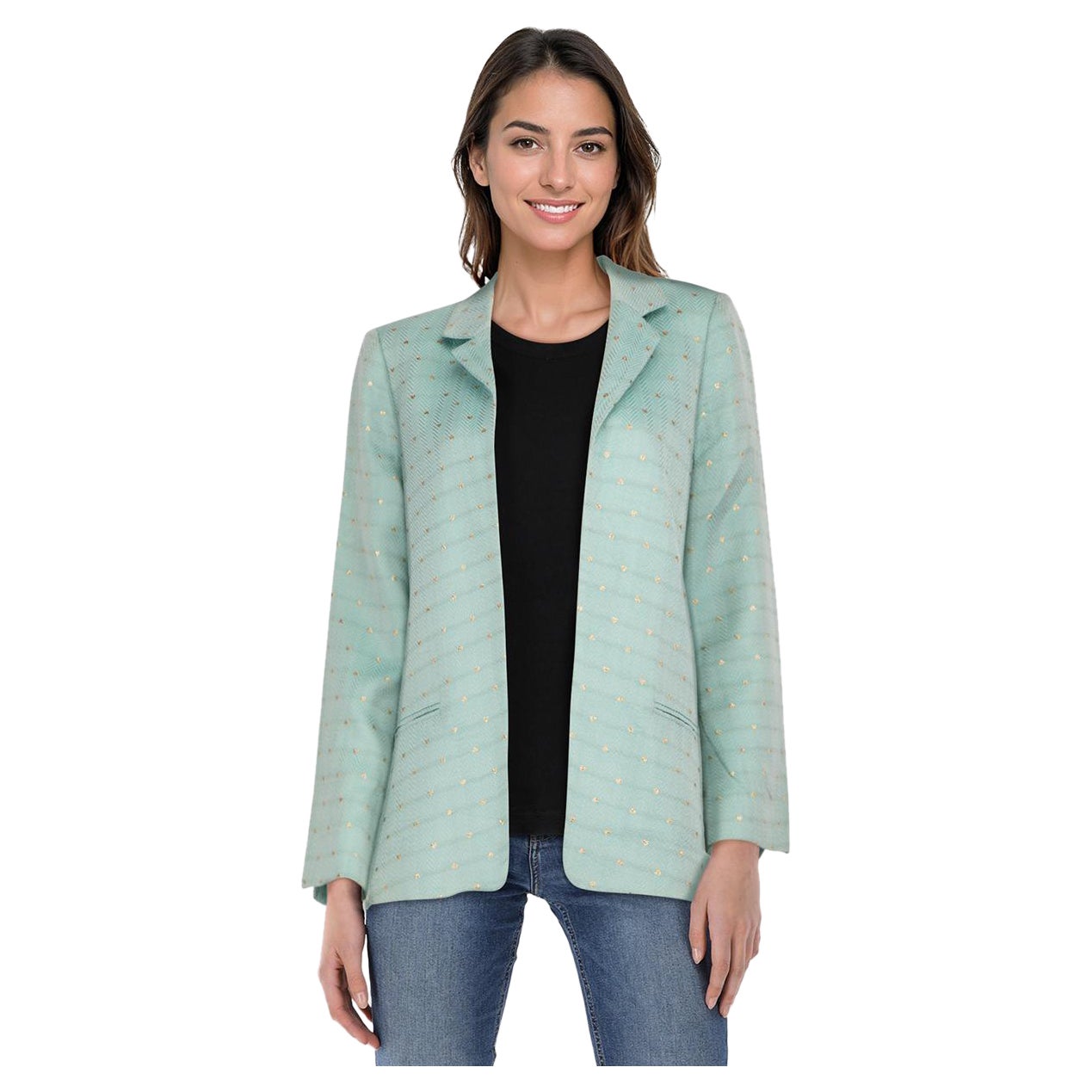 Zadig & Voltaire Blue & Gold Heart Pattern Blazer Size S For Sale