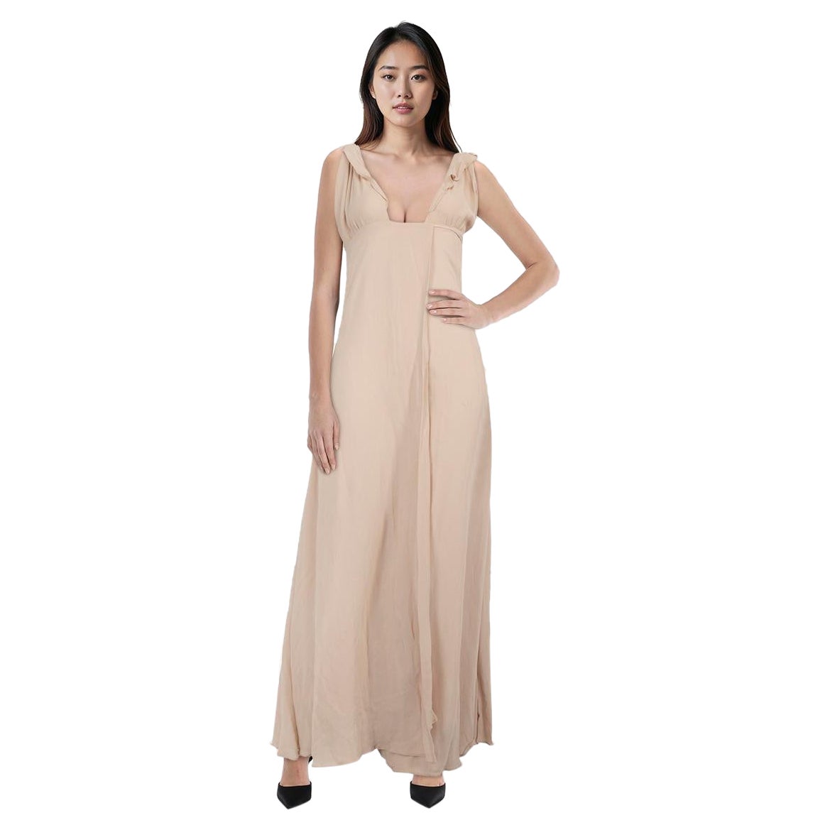 Robe longue beige à nœuds de Reformation Taille XS en vente