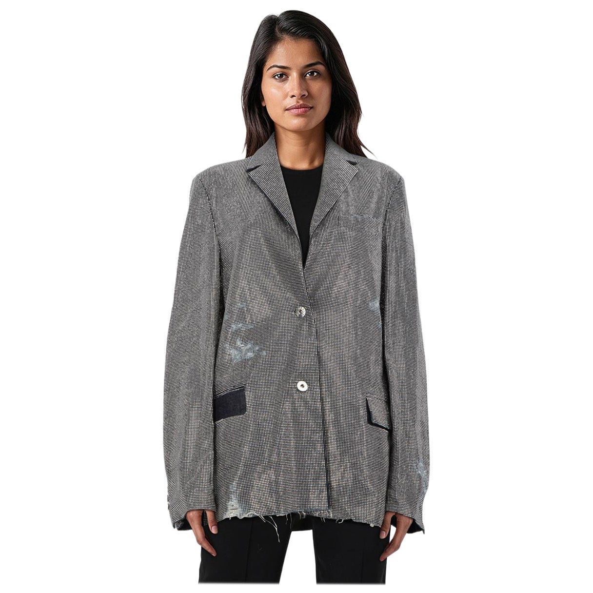 J.W.Anderson Silver Studded Denim Distressed Blazer Size S For Sale
