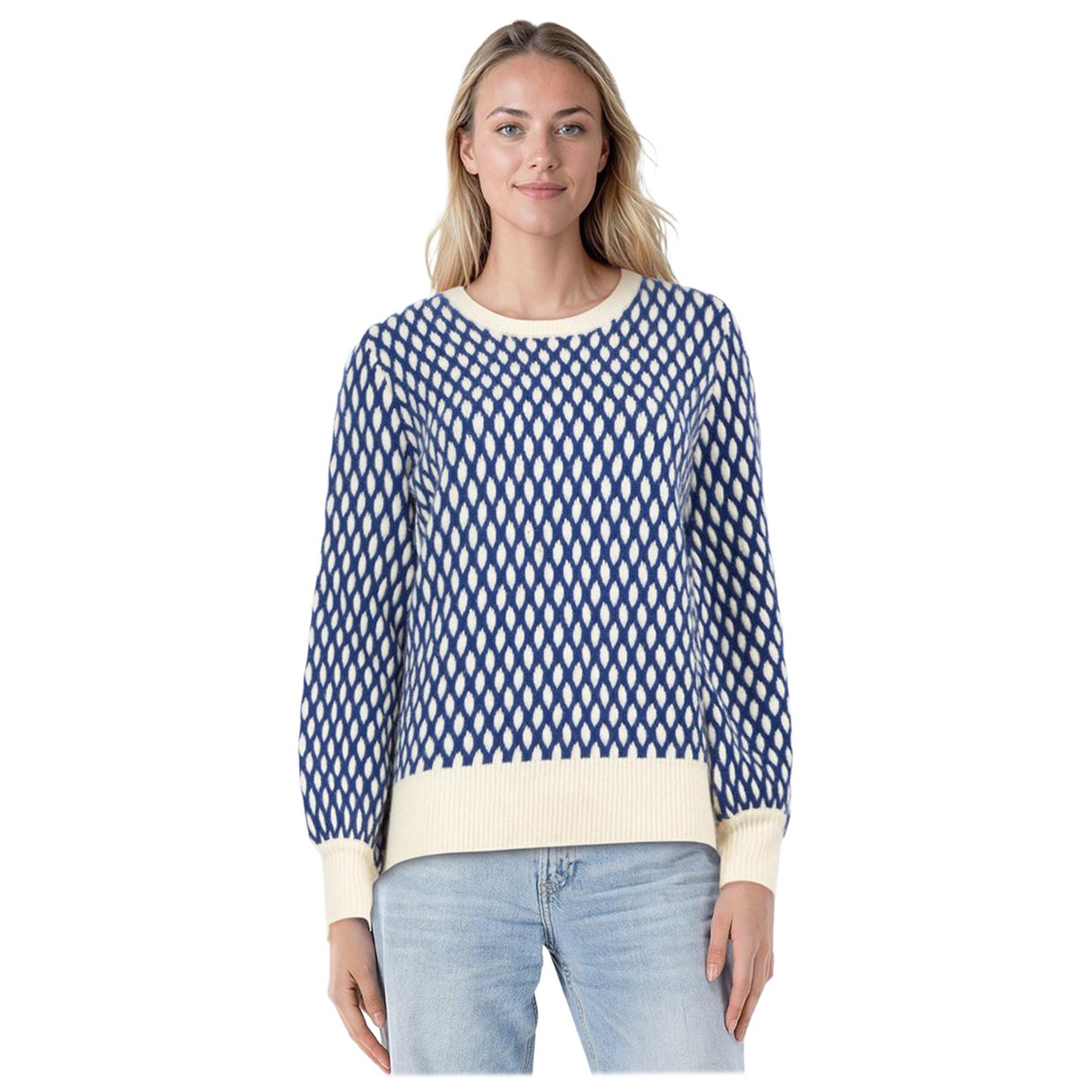 Madeleine Thompson Pull en tricot de laine bleu et blanc Taille M en vente