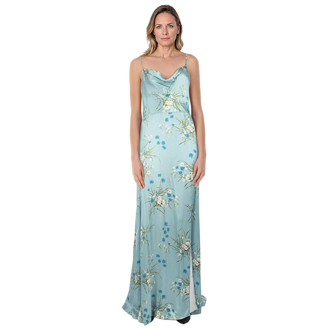 Reformation Blue Silk Daisy Print Dress Size M For Sale