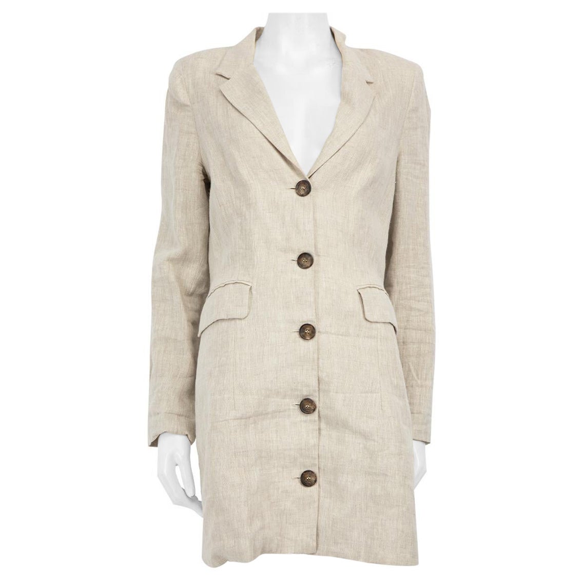 Reformation Beige Linen Buttoned Blazer Dress Size L For Sale