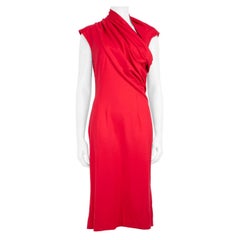Oscar de la Renta Red Draped Detail Midi Dress Size L