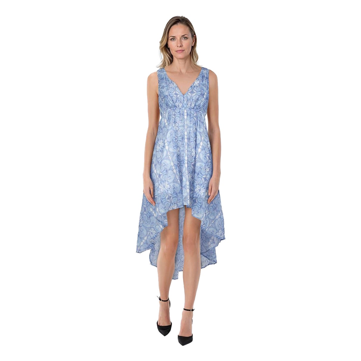 Paolita Blue Abstract High Low Hem Dress Size S For Sale