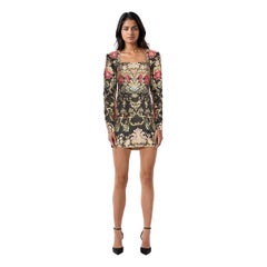 House of CB Black & Gold Floral Jacquard Dress Size XS