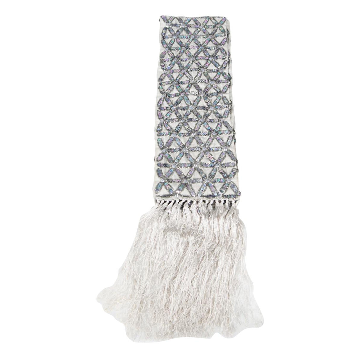 Dries Van Noten Grey Silk Sequin Embroidered Scarf For Sale