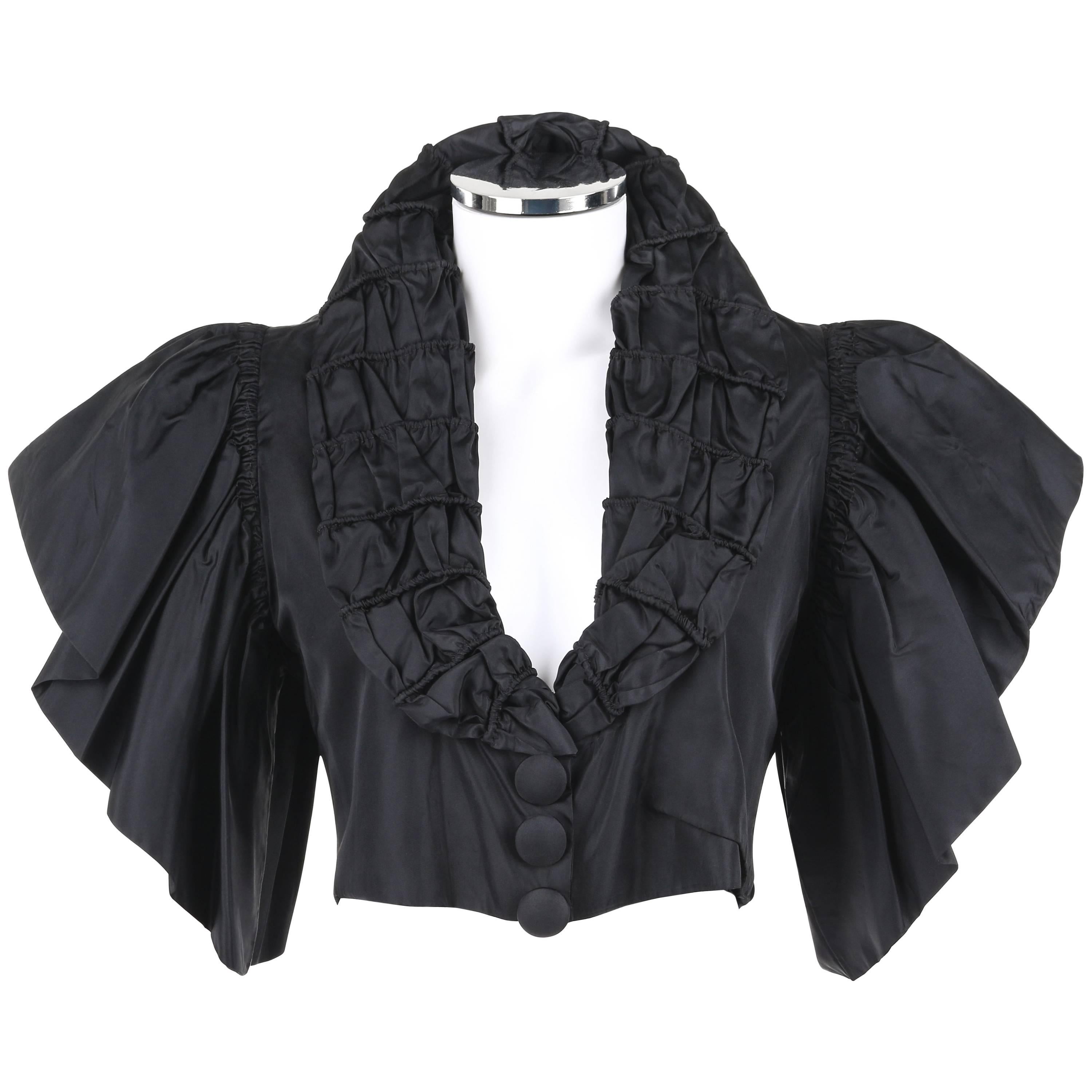 JEAN PATOU Adaptation c.1930's Black Silk Jacket Ruffled Capelet For Sale