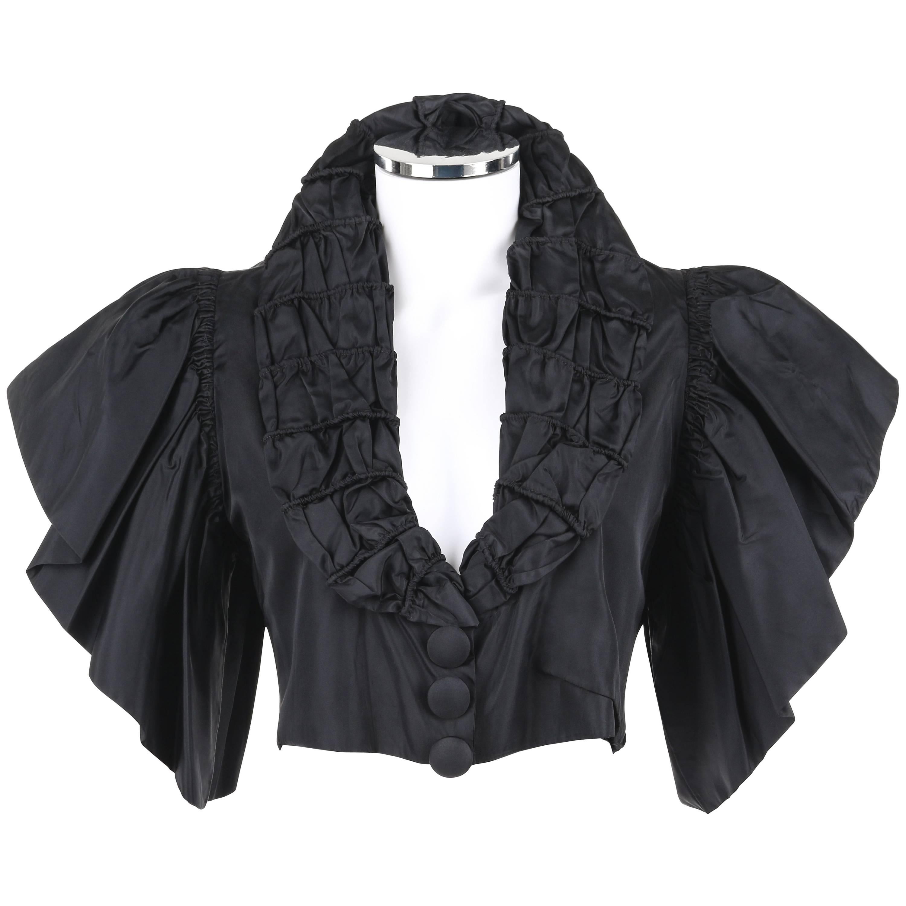 JEAN PATOU Adaptation c.1930's Black Silk Jacket Ruffled Capelet  For Sale