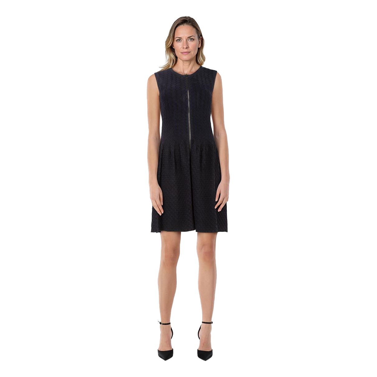 Alaïa Vestido plisado con cremallera frontal azul marino Talla M en venta