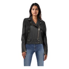 Pinko Black Leather Sensibile Biker Jacket Size L