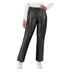 ME+EM Pantalon droit en cuir noir avec cordon de serrage Taille XS