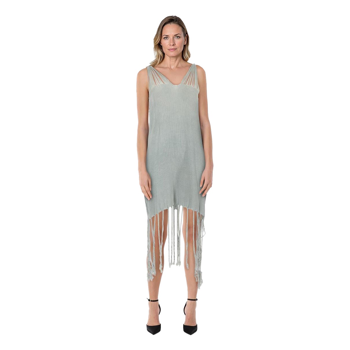 Caravana Vestido Midi Detalle Borla Azul Talla M en venta