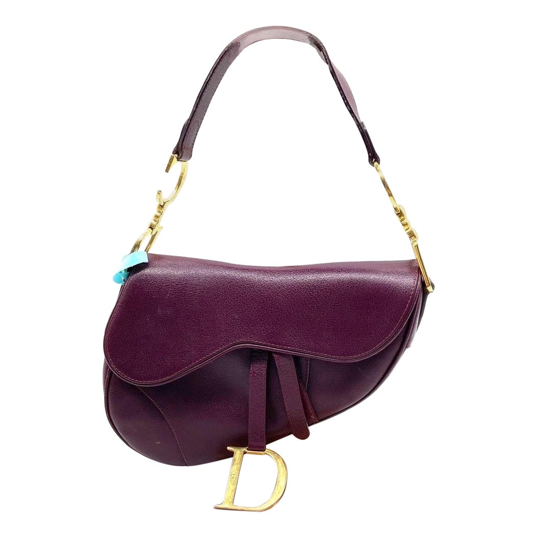 Dior Saddle Vintage Burgundy Purple Wine Calfskin Leather Gold Hardware Shoulder en vente